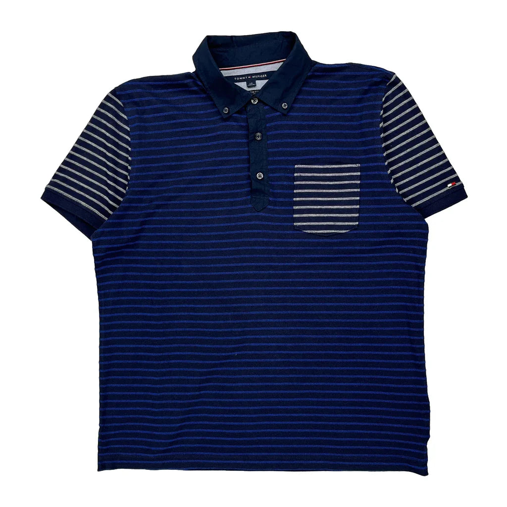Buy Tommy Hilfiger Striped Polo Shirt - Large Navy Cotton Refurbished - $26.79 Tommy Hilfiger Striped Polo Shirt - Large Navy Cotton Refurbished - Thrifted (note: this is a term often used to describe second- refurbished available on Cerqular