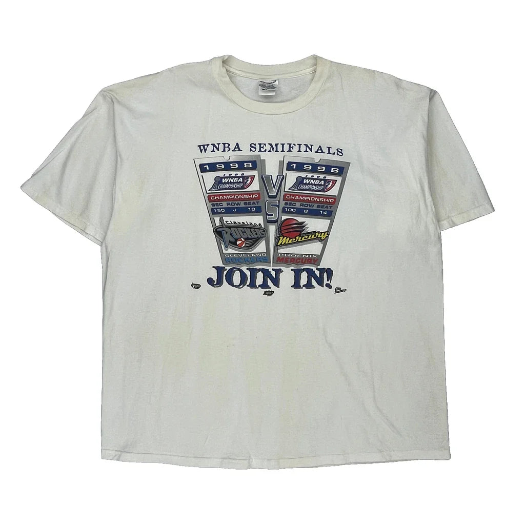 Wnba Semifinals Champion Graphic T-Shirt - 2XL White Cotton Refurbished - Thrifted (note: this is a term often used to describe second- refurbished available on Cerqular