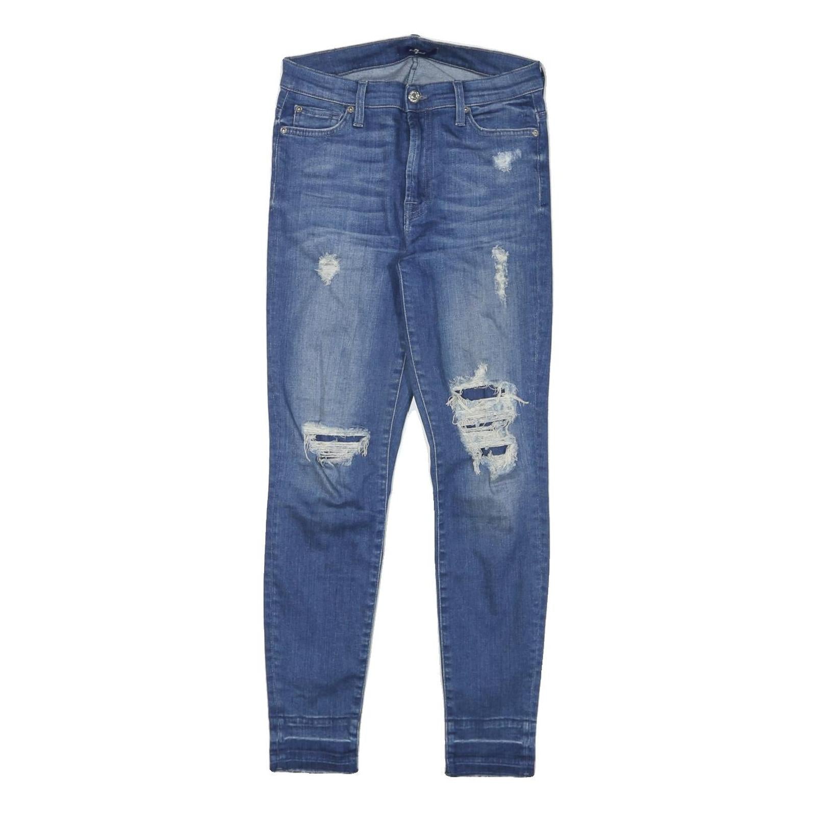 7 FOR ALL MANKIND Womens Slim Blue Denim Skinny Jeans W26 L27 Distressed Zip Refurbished - N/A refurbished available on Cerqular