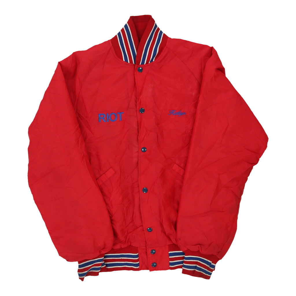 Pylgsa Butwin Varsity Jacket - Medium Red Nylon | Size: medium Refurbished - Thrifted (note: this is a term often used to describe second- refurbished available on Cerqular