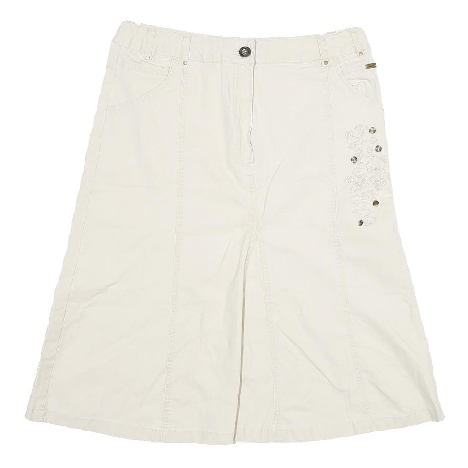 INFLUENCE Womens Cream Cotton Blend A-Line Knee Length Woven Skirt L Embroidery Refurbished - N/A refurbished available on Cerqular