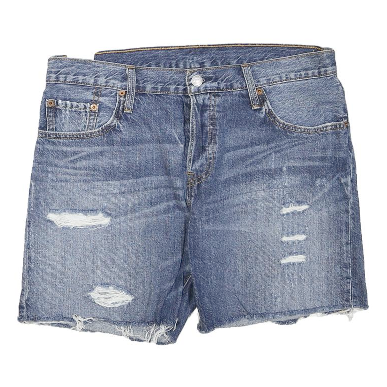 LEVI'S Womens Denim Blue Distressed Shorts L W34 Casual Cotton Blend Refurbished - N/A refurbished available on Cerqular