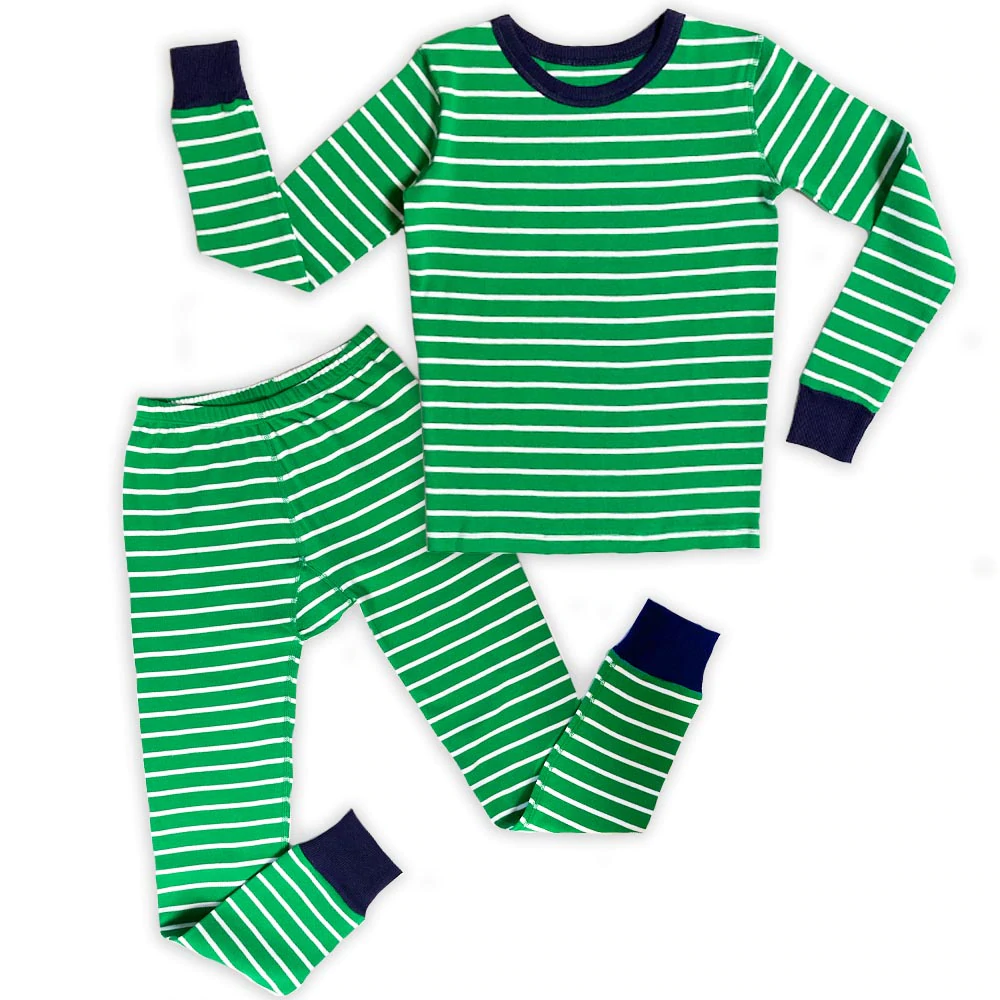 100% Organic Cotton Long Sleeve Pajamas for Kids: FINAL SALE | Color: Green Stripe | Size: 4T Refurbished - N/A (Note: There is no well-known brand named "M refurbished available on Cerqular