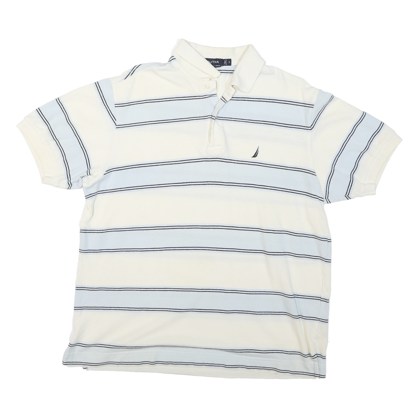 NAUTICA Mens White & Light Blue Striped Short Sleeve Polo Shirt S Classic Cotton Refurbished - N/A refurbished available on Cerqular