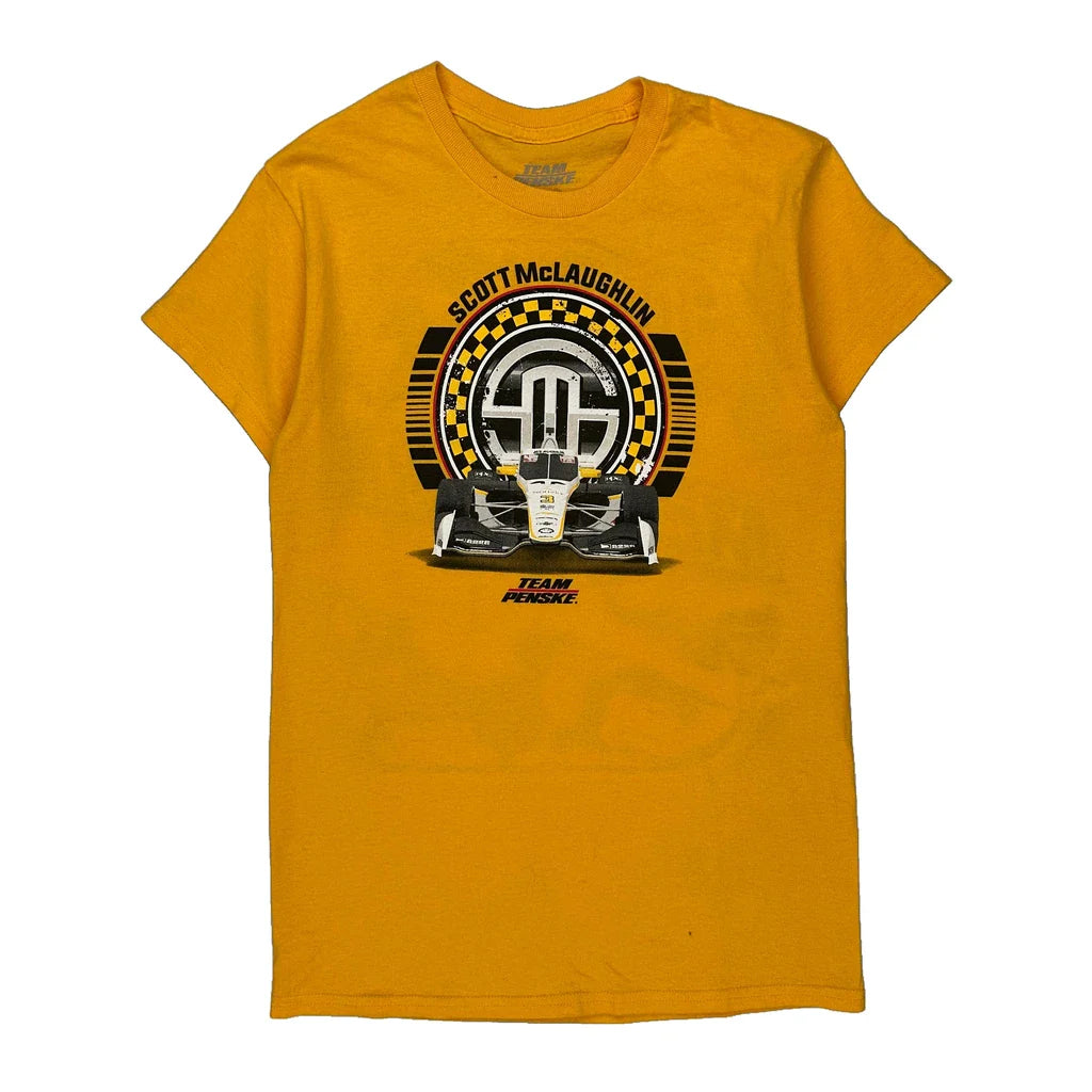 Scott Mclaughlin Team Penske Graphic T-Shirt - Small Yellow Cotton Refurbished - Thrifted (note: this is a term often used to describe second- refurbished available on Cerqular