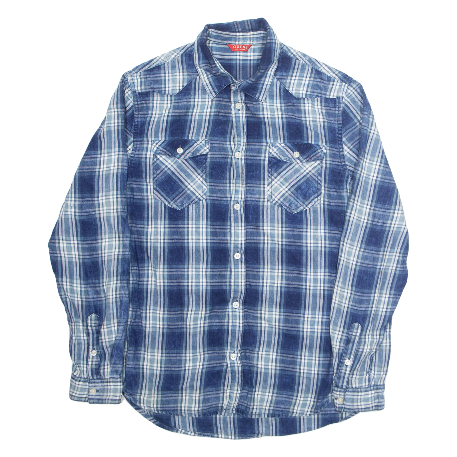 GUESS Mens Shirt Blue Check Long Sleeve M Refurbished - N/A refurbished available on Cerqular