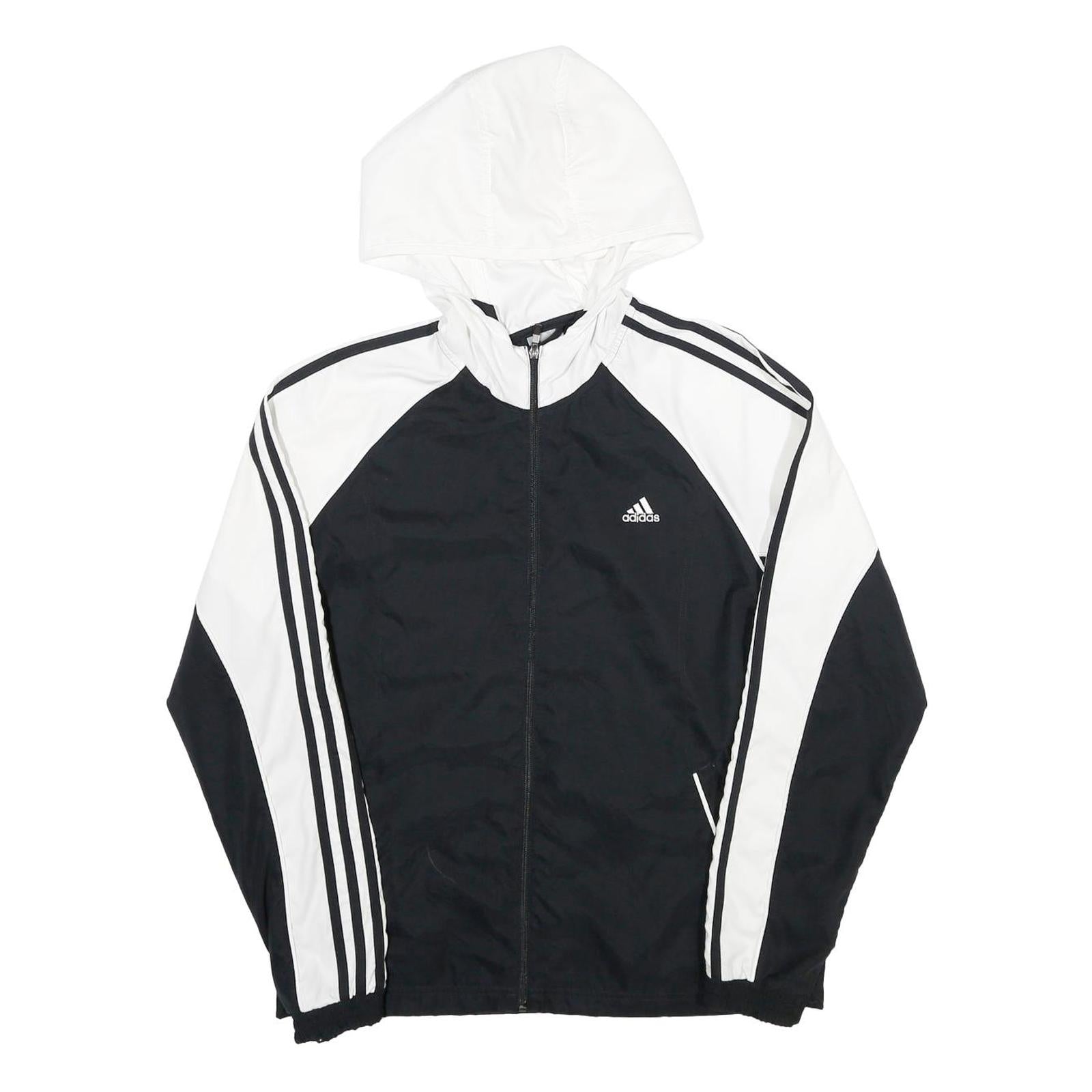ADIDAS Womens Black & White Hooded Zip Jacket UK 18 Polyester Track Style Refurbished - N/A refurbished available on Cerqular