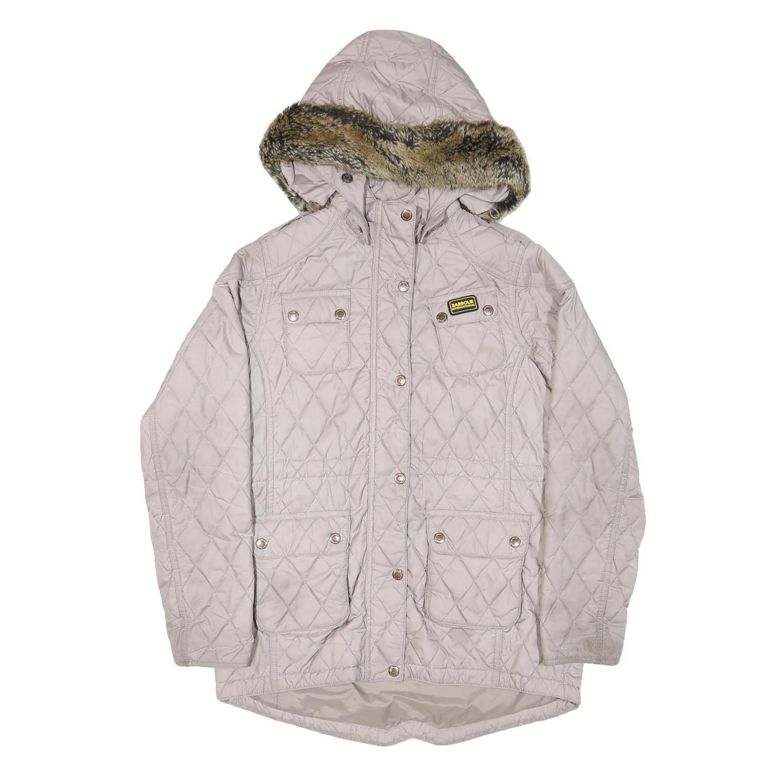 BARBOUR INTERNATIONAL Womens Grey Quilted Hooded Jacket M Polyester Blend Zip Refurbished - N/A refurbished available on Cerqular