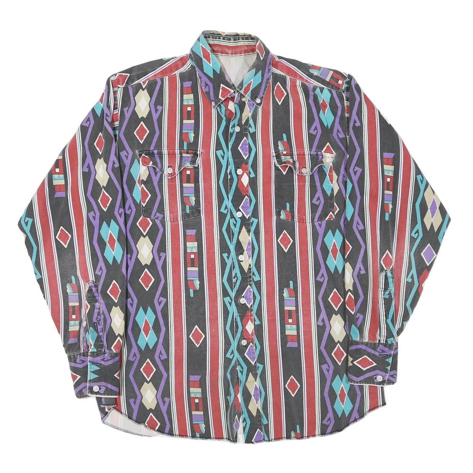 Mens Black Red & Purple Patterned Cotton Blend Shirt S Button Front Casual Refurbished - N/A refurbished available on Cerqular