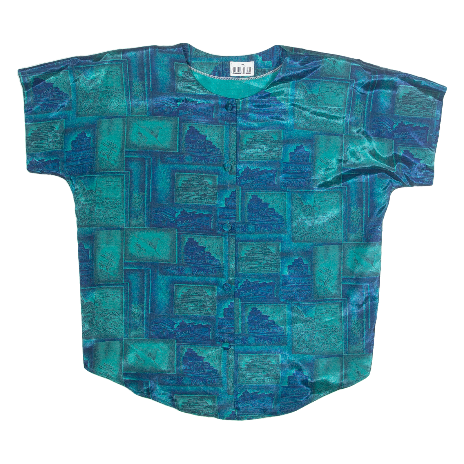 ANIMAICO Womens Printed Blouse Blue Crazy Pattern L Refurbished - N/A refurbished available on Cerqular