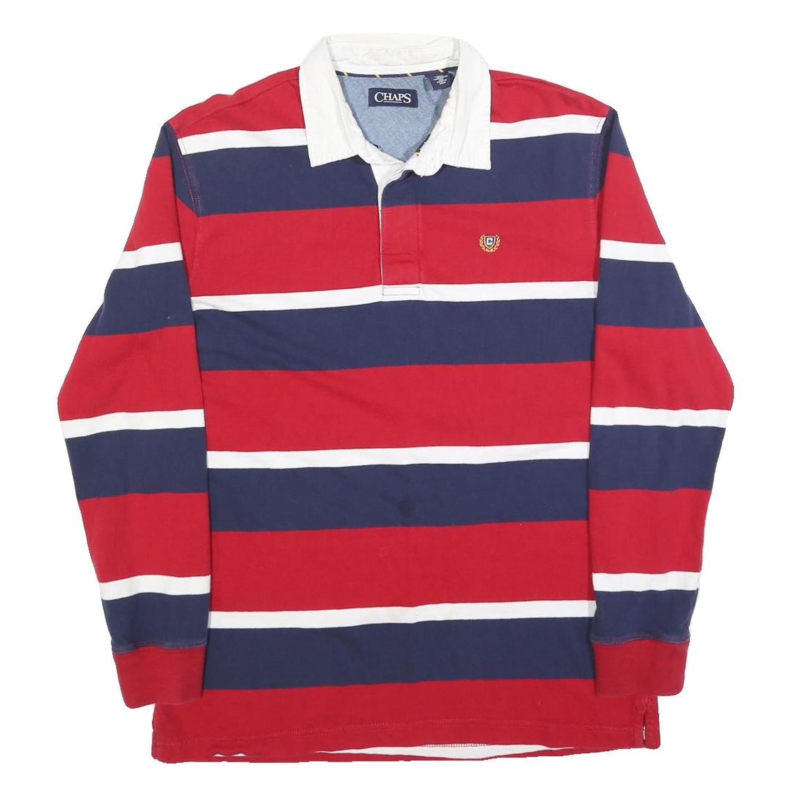 CHAPS Mens Red & Blue Striped Long Sleeve Polo Shirt M Classic Cotton Blend Refurbished - N/A refurbished available on Cerqular