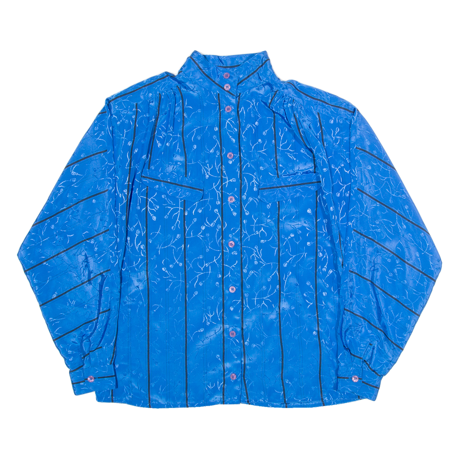 LATERINA Womens Shirt Blue Button Neck Long Sleeve Floral M Refurbished - N/A refurbished available on Cerqular