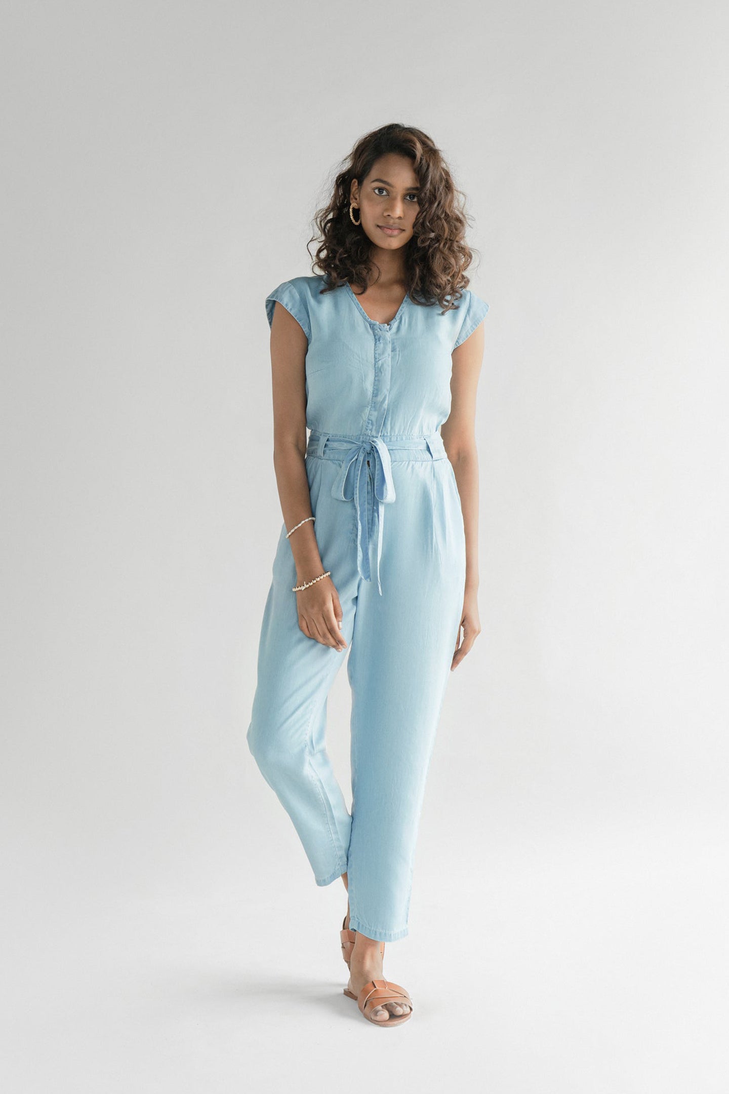 Evening Chai Jumpsuit in Blue Denim | Color: Ocean Blue | Size: S Refurbished - Resistor (Note: This is a generic term for an electronic component, refurbished available on Cerqular