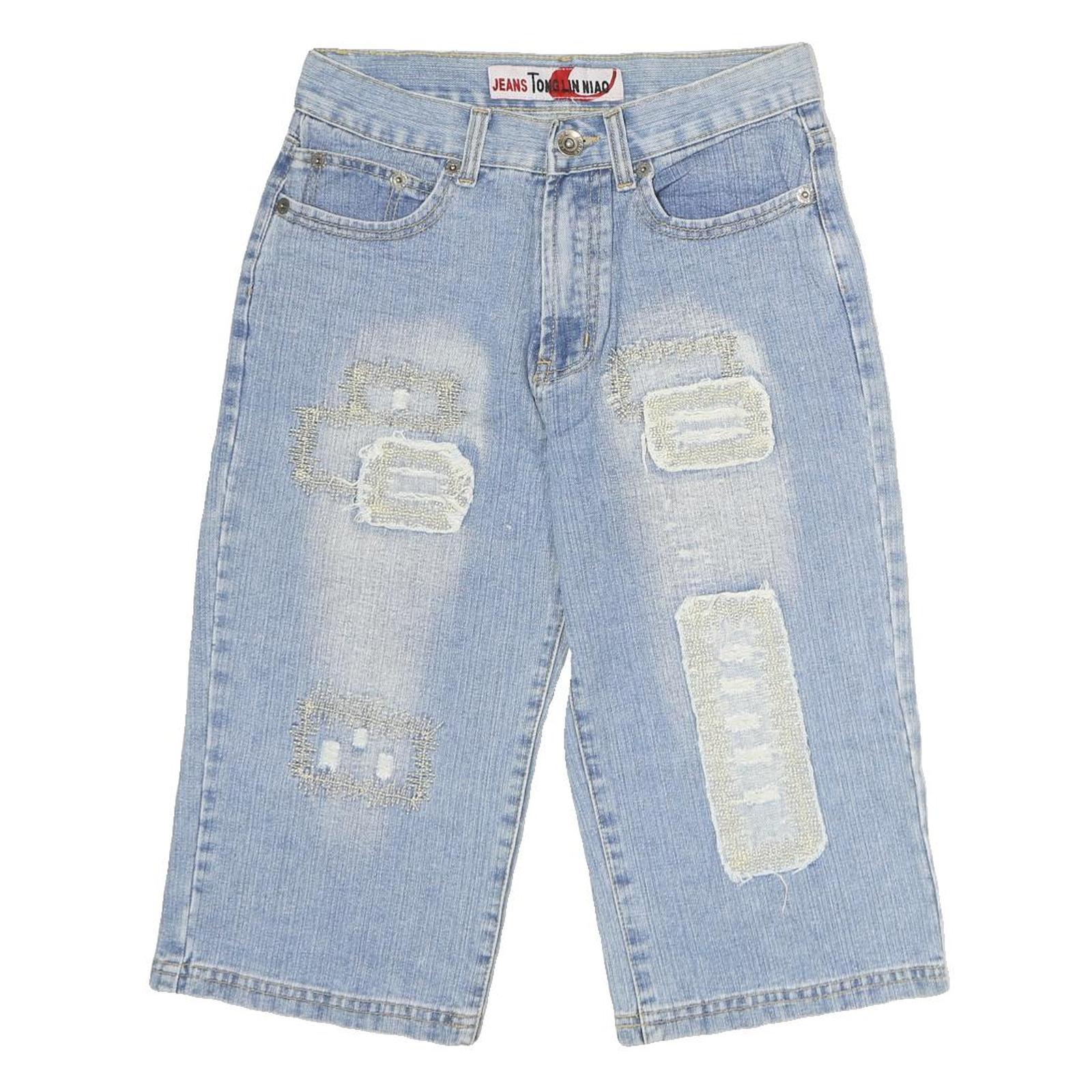 JEANS TONG LIN NIAO Mens Denim Blue Patchwork Casual Shorts M W30 Refurbished - N/A refurbished available on Cerqular