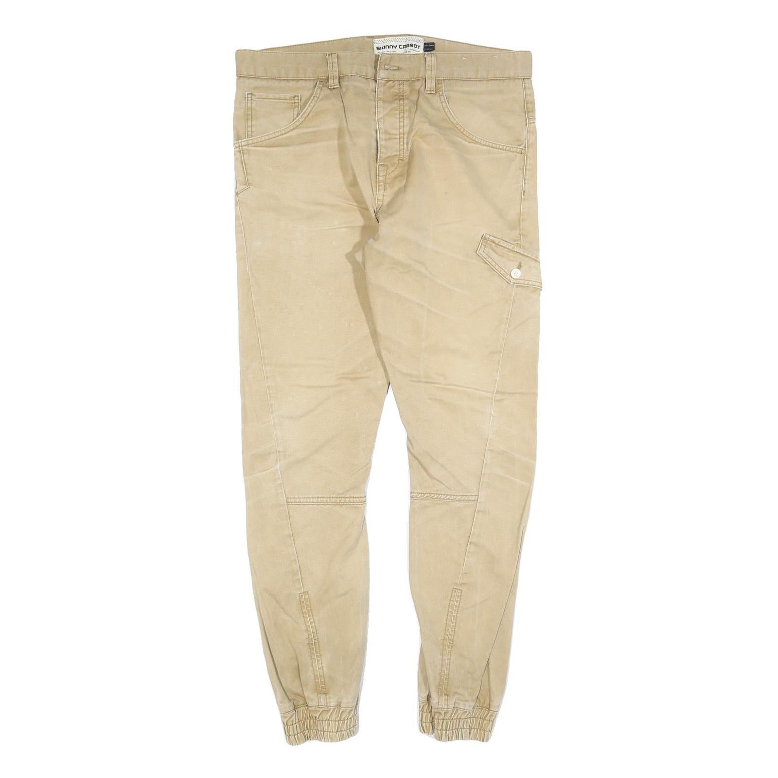 Mens Slim Beige Cotton Blend Trousers W34 L30 Casual Utility Pocket Zip Closure Refurbished - N/A refurbished available on Cerqular