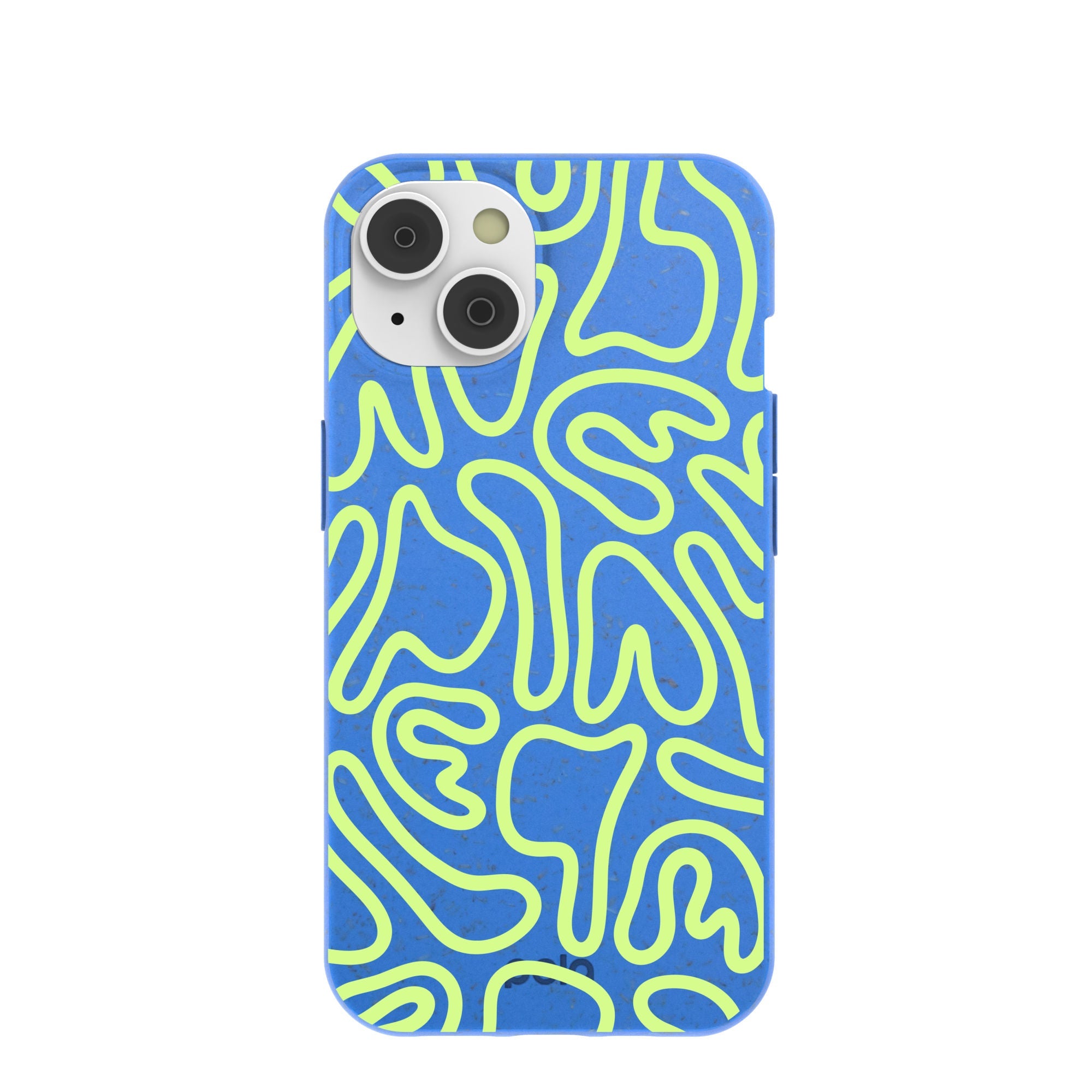 Electric Blue Dizzy Dreams iPhone 14/16e Case Refurbished - Pela Case refurbished available on Cerqular