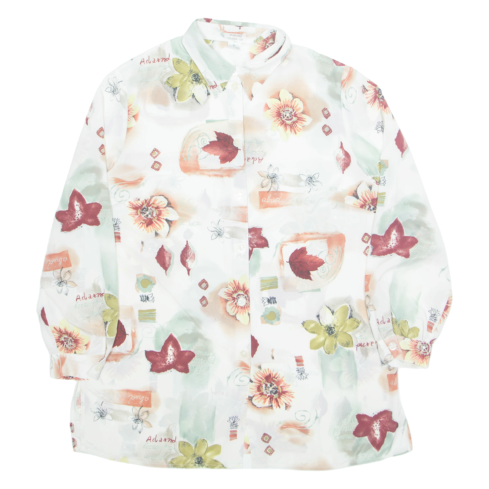 Womens Printed Shirt White Collared Long Sleeve Viscose Floral M Refurbished - N/A refurbished available on Cerqular