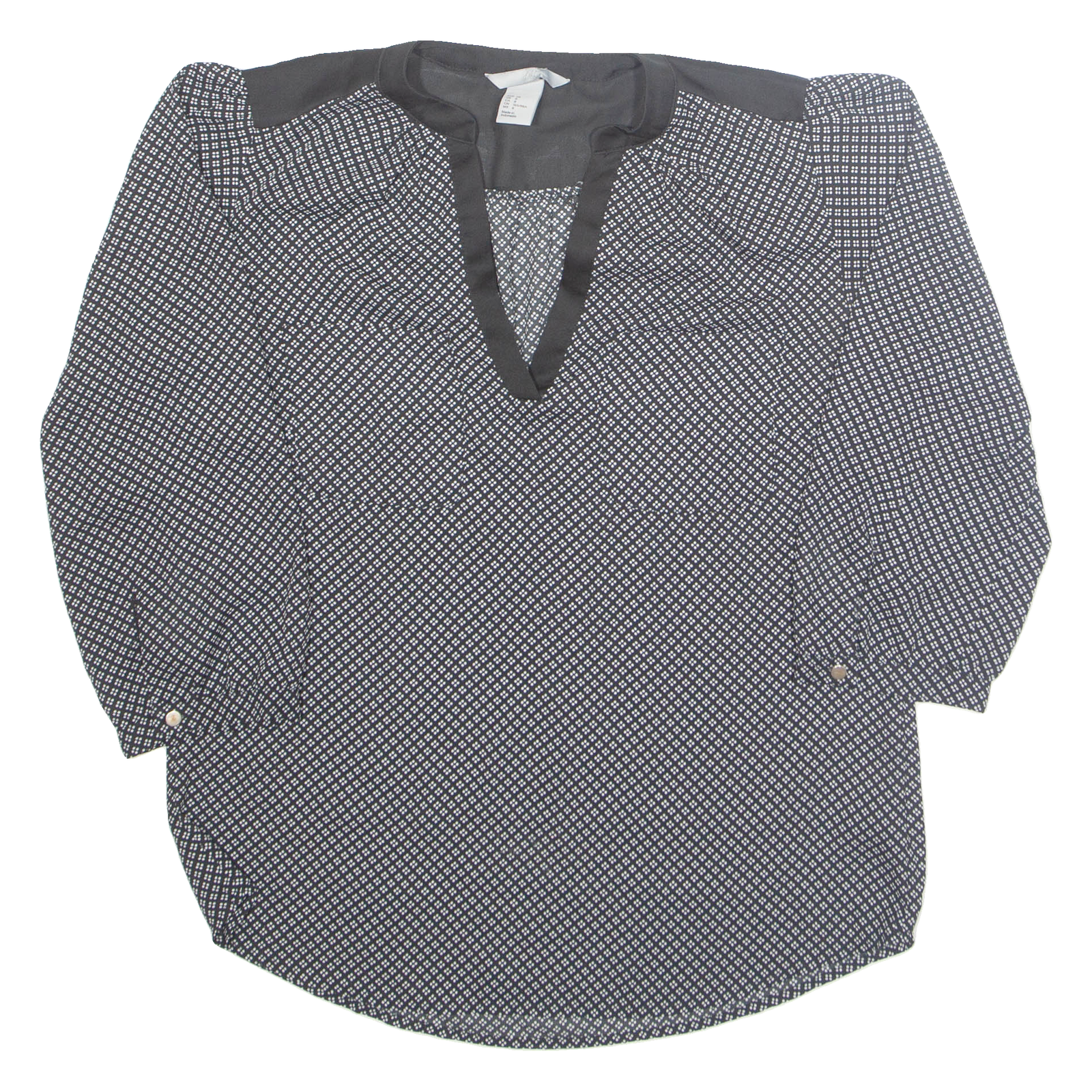 H&M Womens Printed Blouse Black V-Neck Long Sleeve Fair Isle S Refurbished - N/A refurbished available on Cerqular