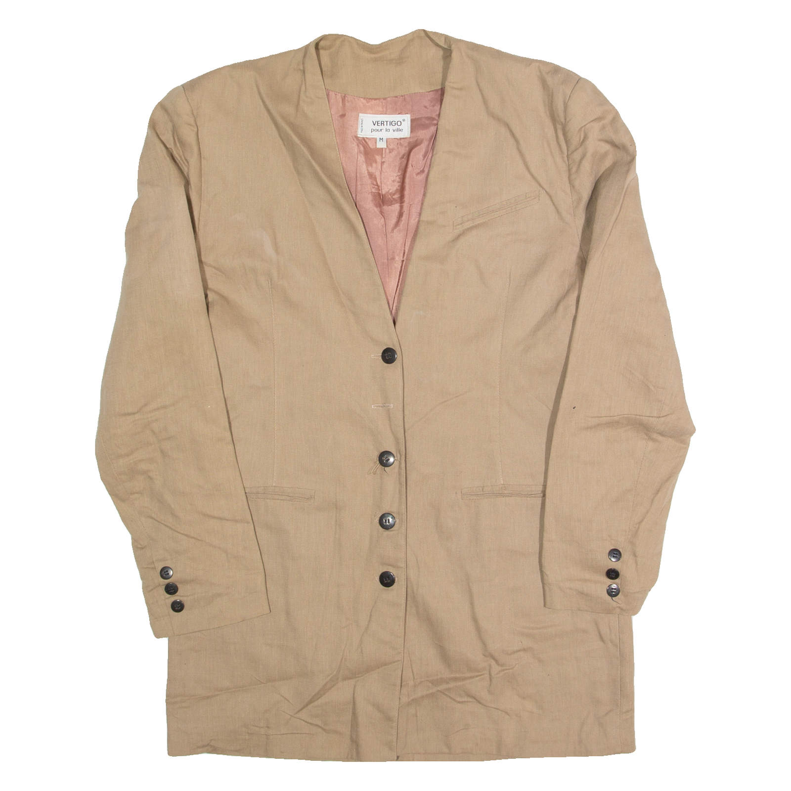 VERTIGO Womens Blazer Jacket Brown Linen 90s S Refurbished - N/A refurbished available on Cerqular