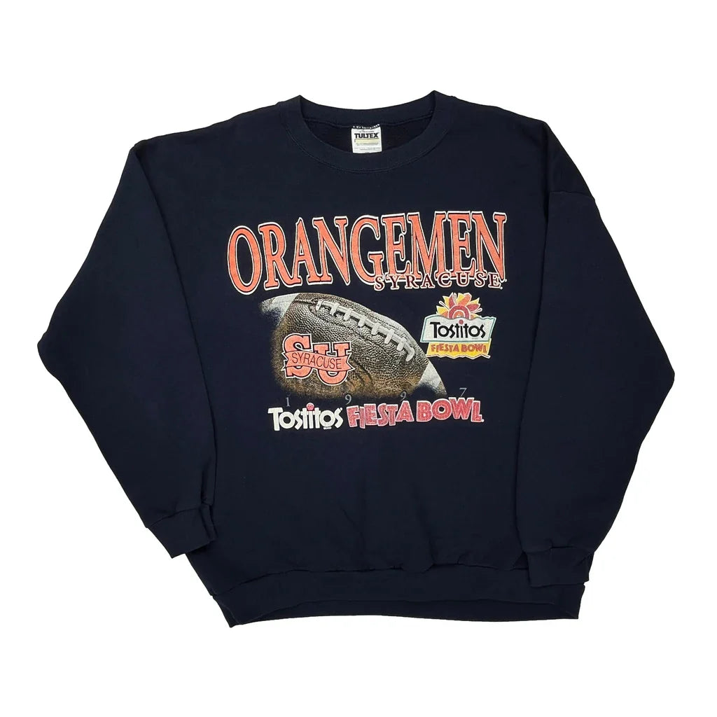 Syracuse Orangemen Tultex Graphic Sweatshirt - 2XL Navy Cotton Blend Refurbished - Thrifted (note: this is a term often used to describe second- refurbished available on Cerqular