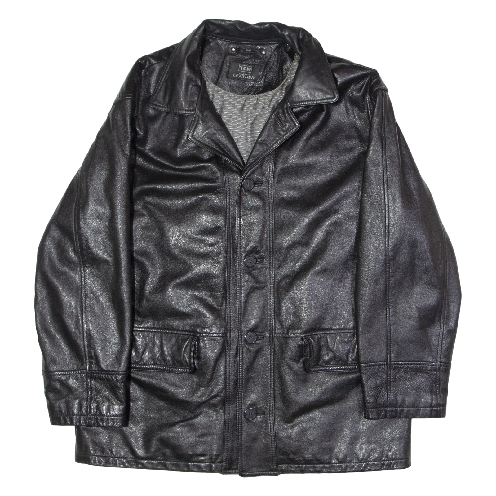 TCM Mens Trench Jacket Black Leather 90s L Refurbished - N/A refurbished available on Cerqular