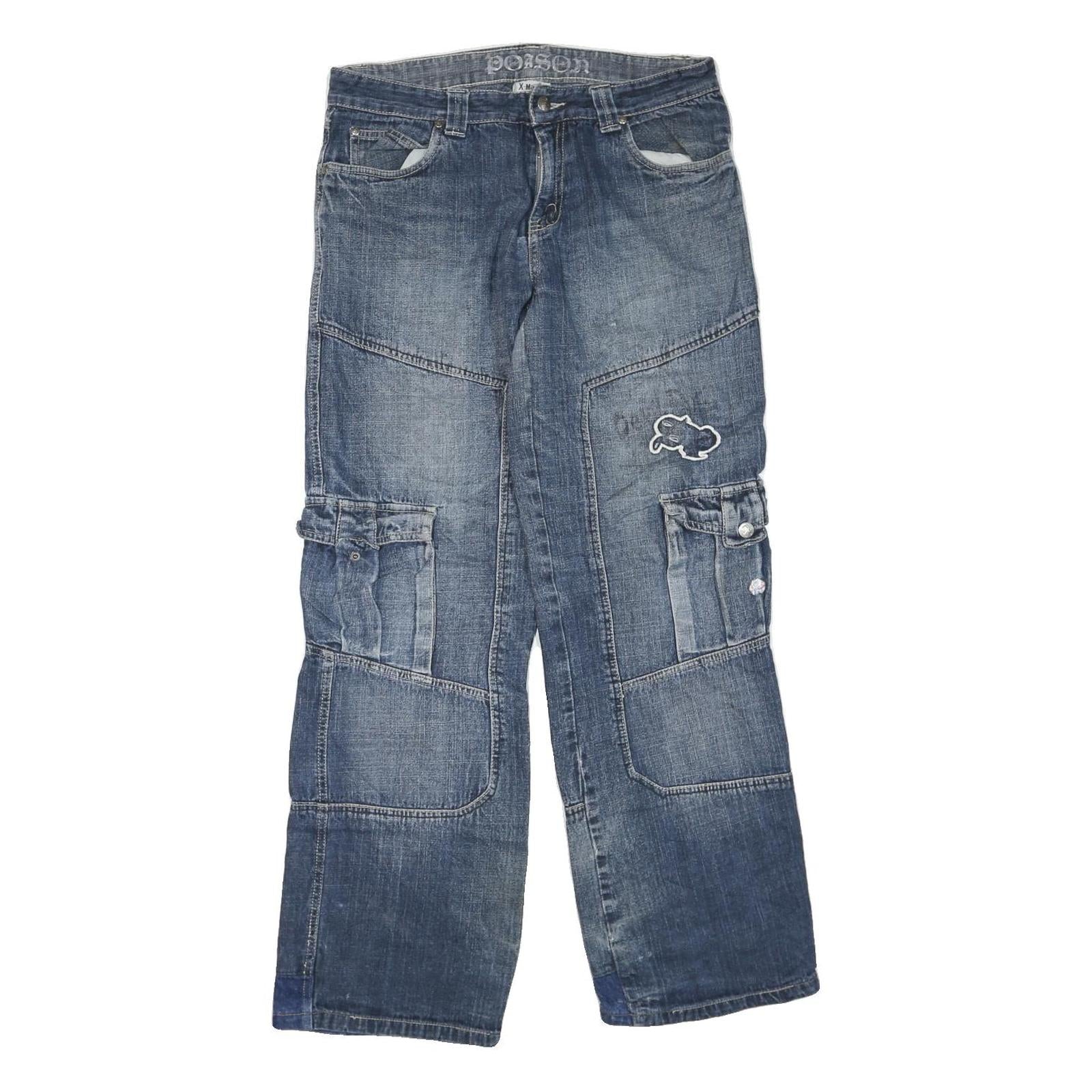 X-MAIL Womens Blue Regular Fit Denim Jeans W32 L32 Patchwork Cargo Pockets Refurbished - N/A refurbished available on Cerqular