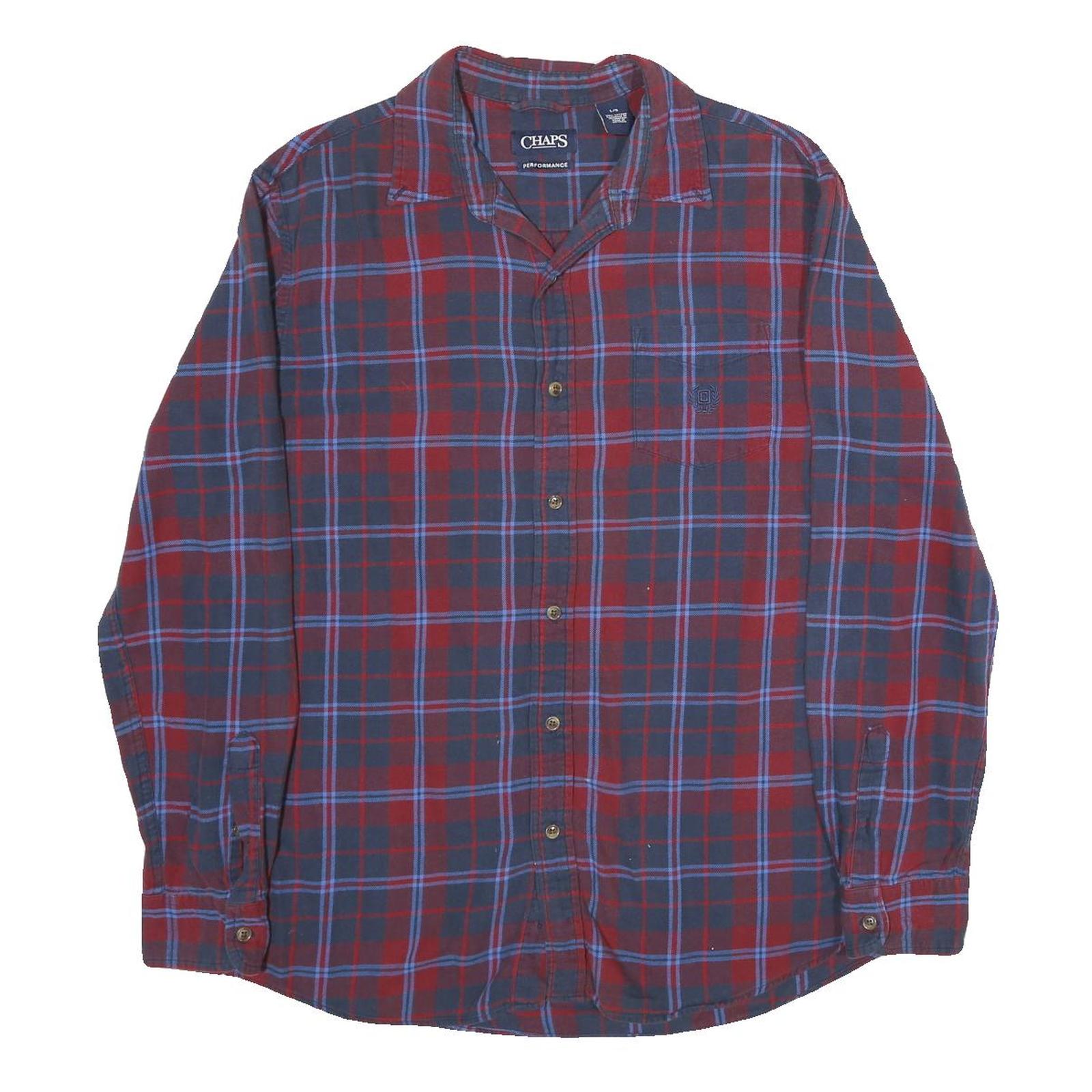 CHAPS Mens Blue & Red Check Shirt L Cotton Long Sleeve Button Front Refurbished - N/A refurbished available on Cerqular