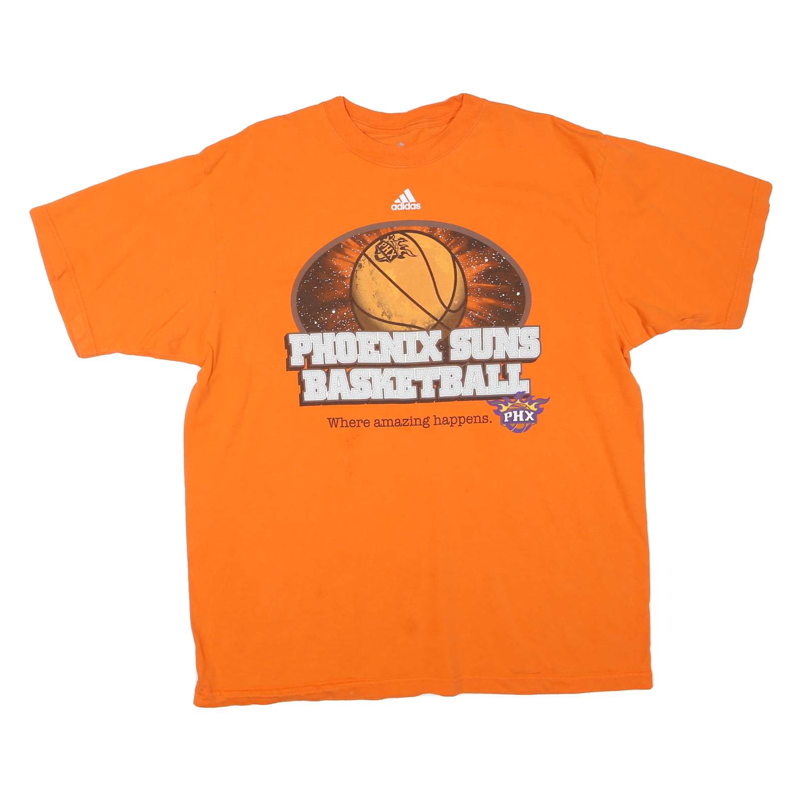 Buy ADIDAS Mens Orange Phoenix Suns Basketball Graphic T-Shirt L Short Sleeve Crew Refurbished - $16.89 ADIDAS Mens Orange Phoenix Suns Basketball Graphic T-Shirt L Short Sleeve Crew Refurbished - N/A refurbished available on Cerqular