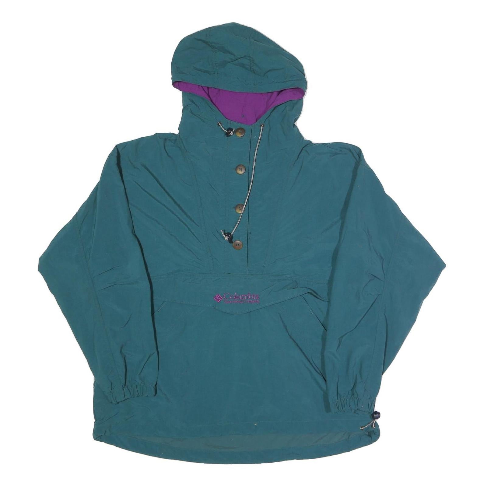 COLUMBIA Womens Teal & Purple Hooded Jacket M Nylon Plain Outdoor Pullover Refurbished - N/A refurbished available on Cerqular