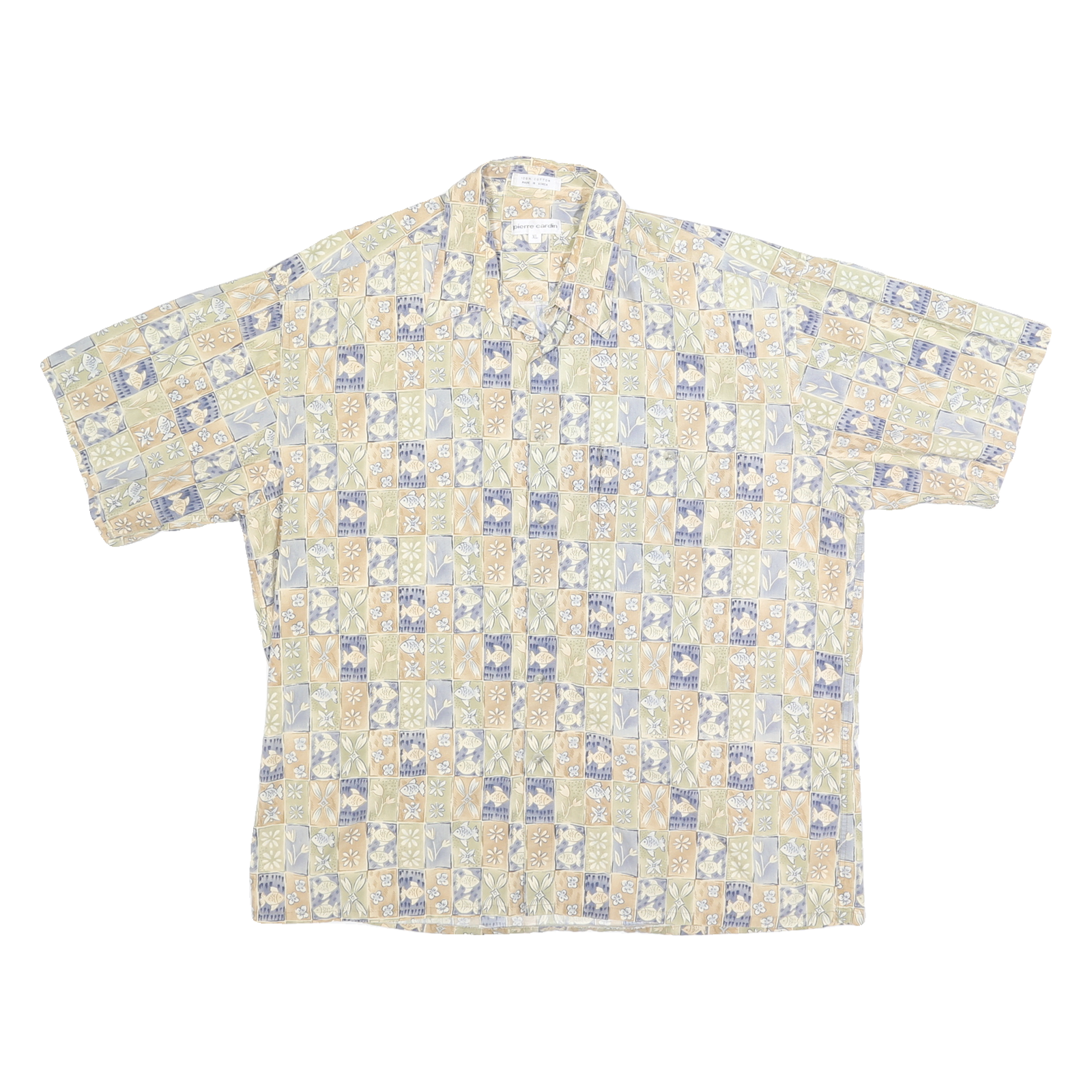 PIERRE CARDIN Mens Beige & Green Pattern Check Shirt XL Short Sleeve Cotton Wove Refurbished - N/A refurbished available on Cerqular