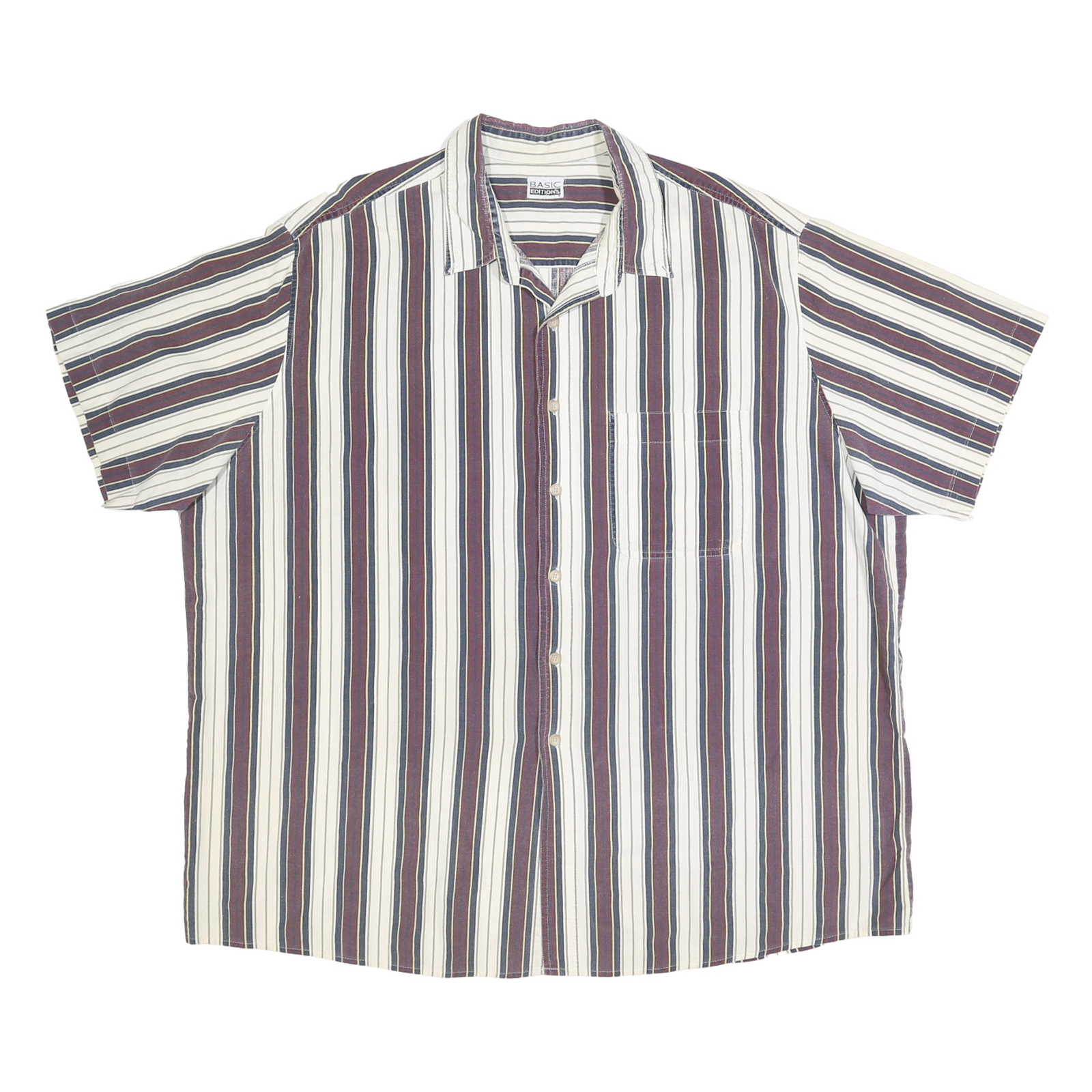 BASIC EDITION Mens White & Burgundy Stripe Short Sleeve Shirt 2XL Cotton Blend Refurbished - N/A refurbished available on Cerqular