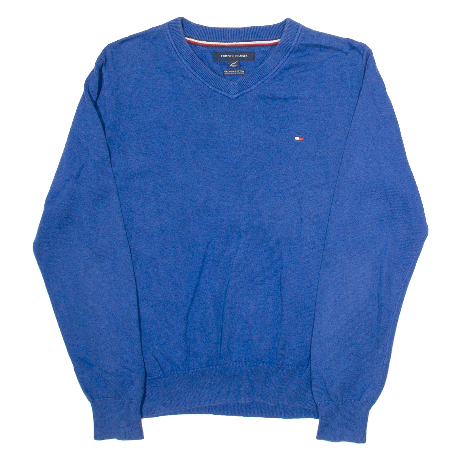 TOMMY HILFIGER Mens Jumper Blue V-Neck Tight Knit S Refurbished - N/A refurbished available on Cerqular