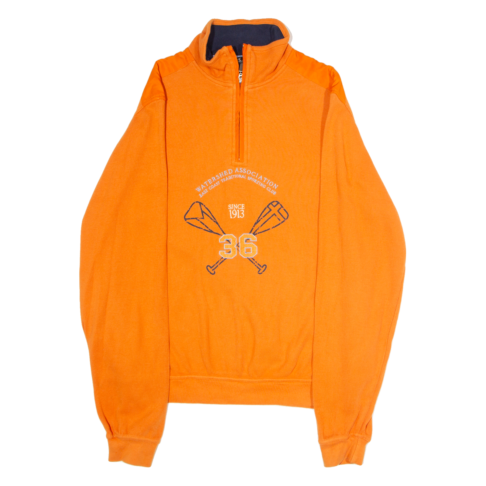 CASUAL X Sporting Club Embroidery Mens Jumper Orange 1/4 Zip Tight Knit S Refurbished - N/A refurbished available on Cerqular