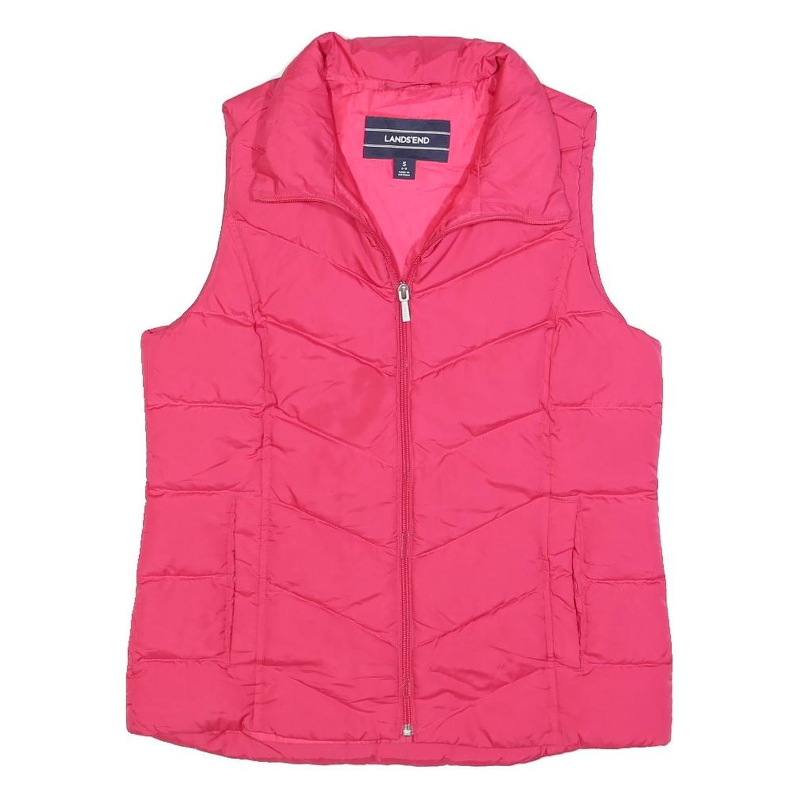 LANDS END Womens Pink Sleeveless Puffer Jacket S Polyester Blend Zip Casual Refurbished - N/A refurbished available on Cerqular