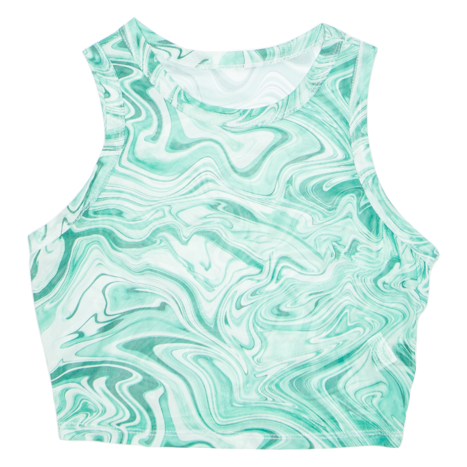 Sheer Marble Cropped Womens Printed Top Green Sleeveless Crazy Pattern S Refurbished - N/A refurbished available on Cerqular
