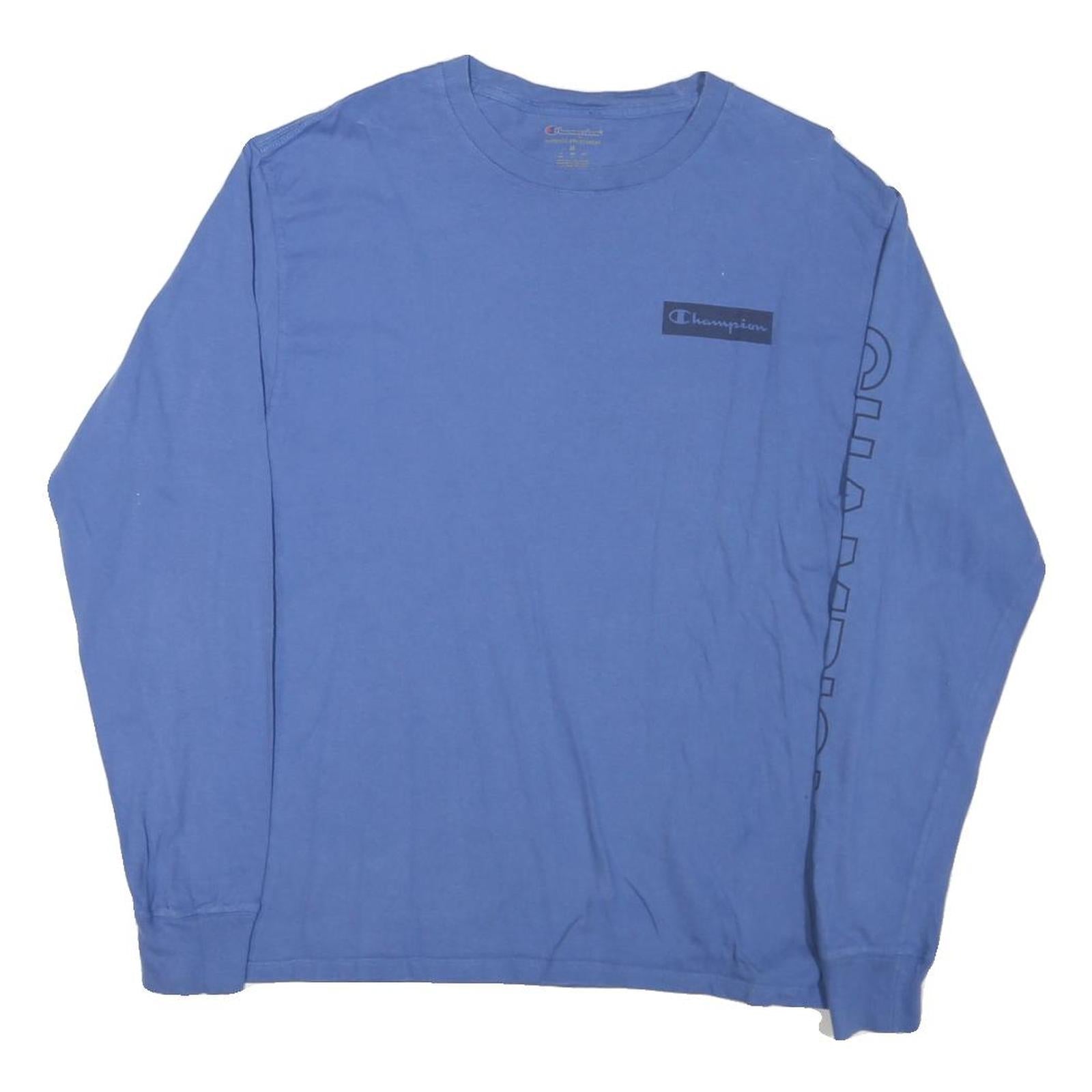 CHAMPION Mens Blue Graphic T-Shirt M Long Sleeve Crew Neck Logo Print Refurbished - N/A refurbished available on Cerqular