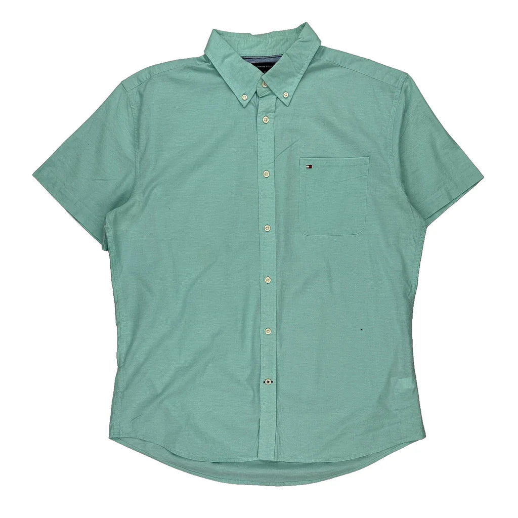 Tommy Hilfiger Short Sleeve Shirt - XL Green Cotton Refurbished - Thrifted (note: this is a term often used to describe second- refurbished available on Cerqular