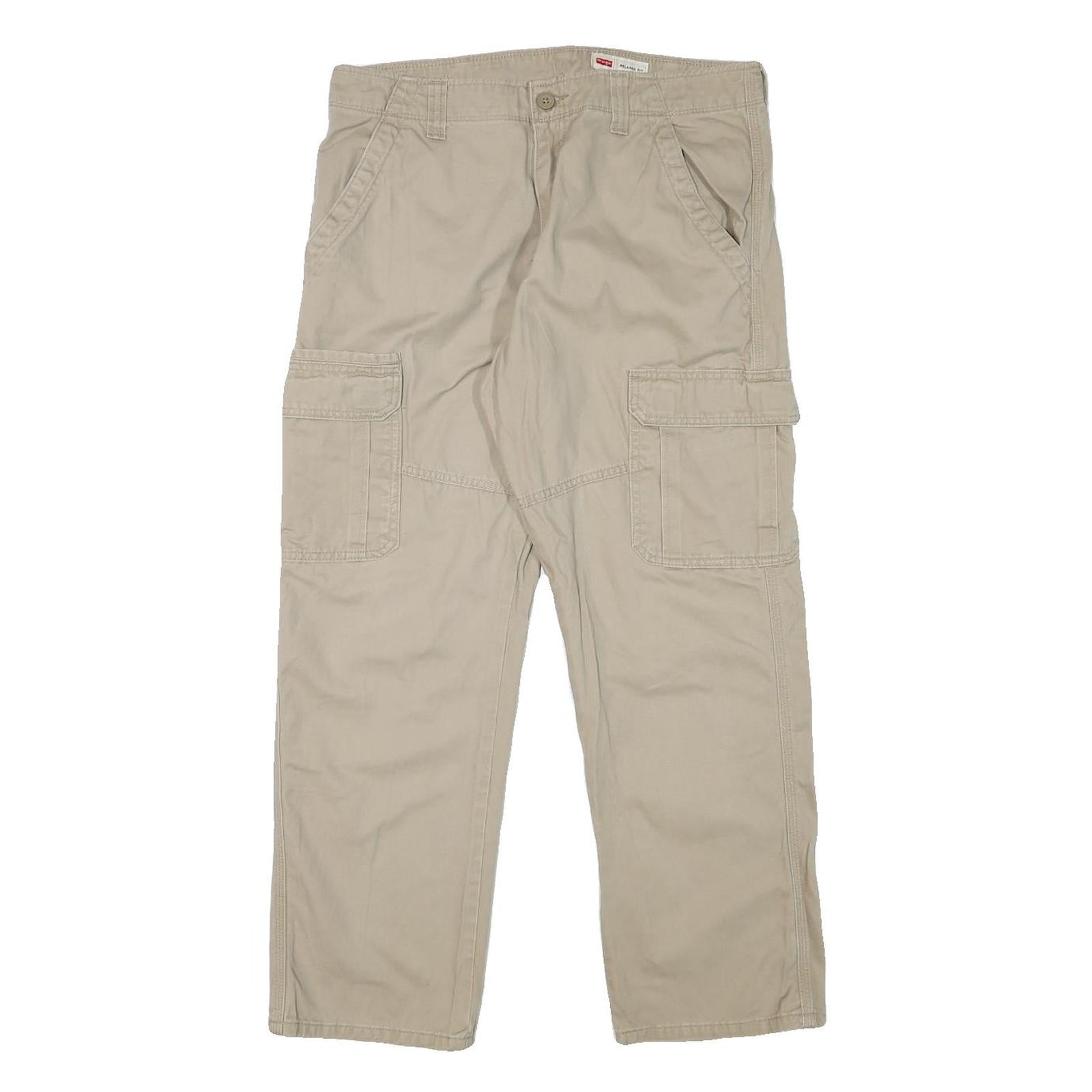 WRANGLER Mens Relaxed Beige Cargo Trousers W34 L29 Cotton Blend Zip Closure Refurbished - N/A refurbished available on Cerqular