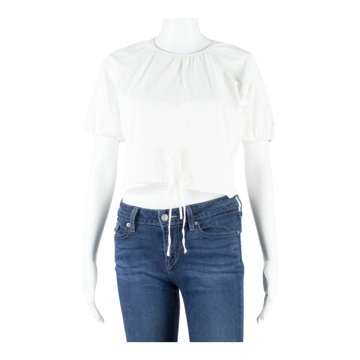 Womens Cropped Blouse White Puff Sleeve S Refurbished - N/A refurbished available on Cerqular
