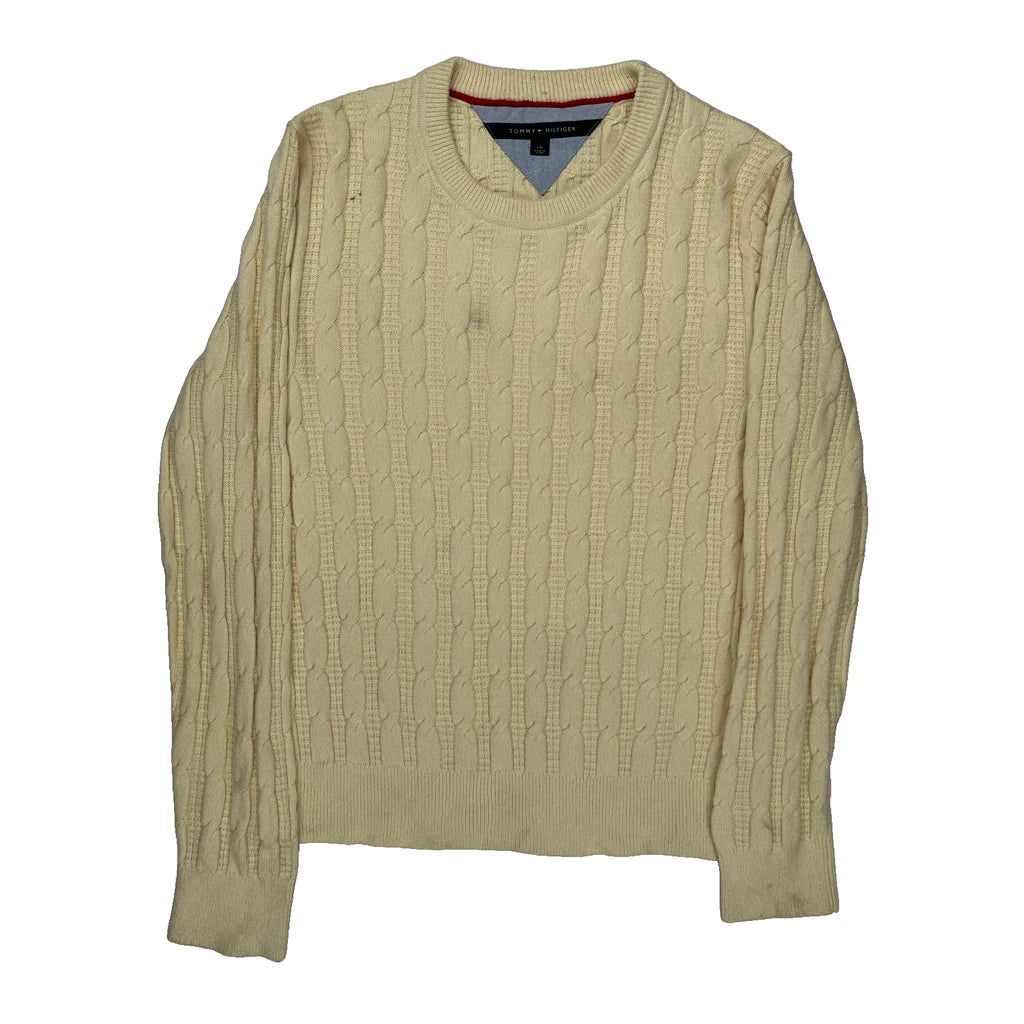 Tommy Hilfiger Jumper - Large Cream Cotton Refurbished - Thrifted (note: this is a term often used to describe second- refurbished available on Cerqular
