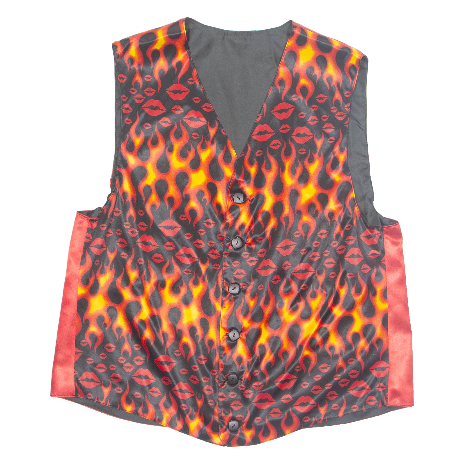 Fire And Kisses Womens Printed Waistcoat Red V-Neck Sleeveless XL Refurbished - N/A refurbished available on Cerqular