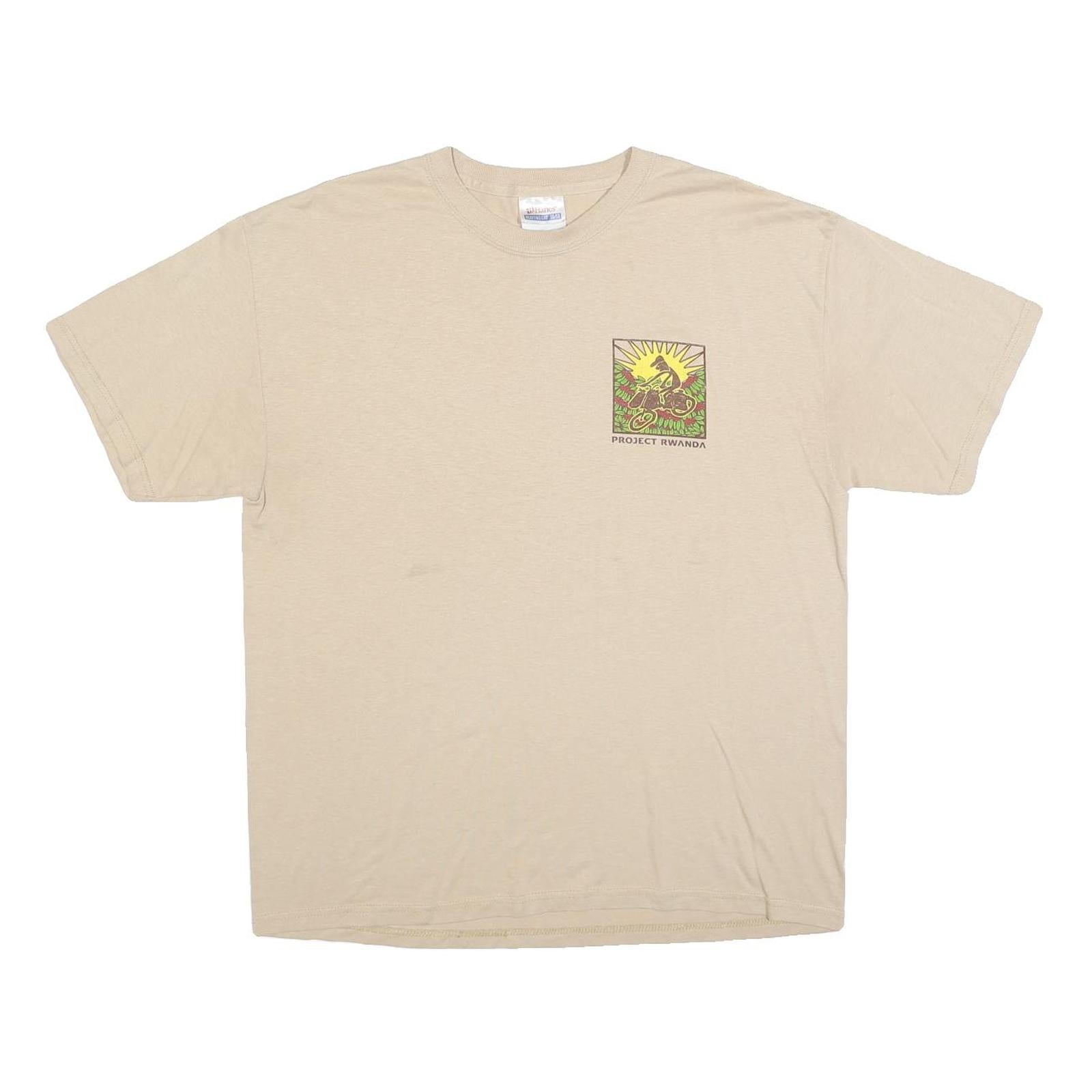 HANES Mens Beige Project Rwanda Graphic T-Shirt L Short Sleeve Crew Neck Refurbished - N/A refurbished available on Cerqular