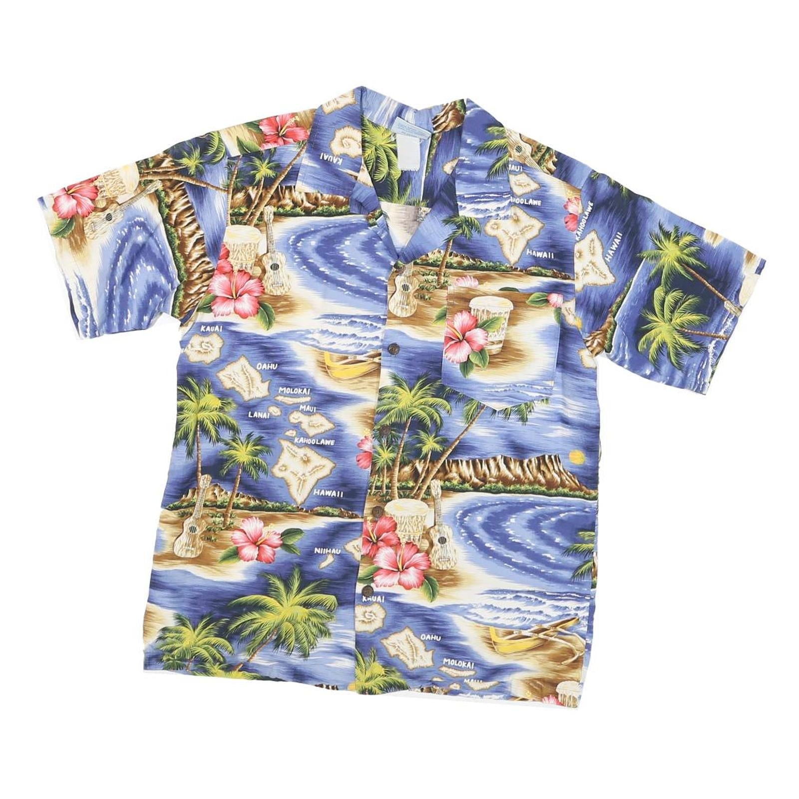 RJC Mens Blue Hawaiian Print Cotton Blend Shirt S Tropical Beach Design Refurbished - N/A refurbished available on Cerqular