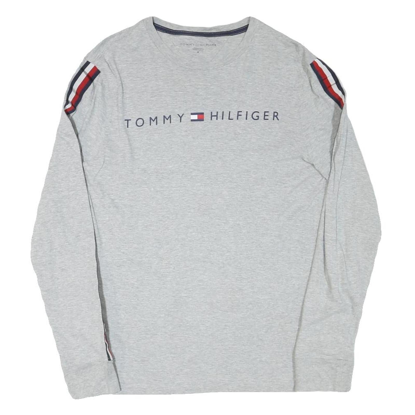 TOMMY HILFIGER Mens Grey & Red Long Sleeve Crew Neck Logo T-Shirt M Refurbished - N/A refurbished available on Cerqular