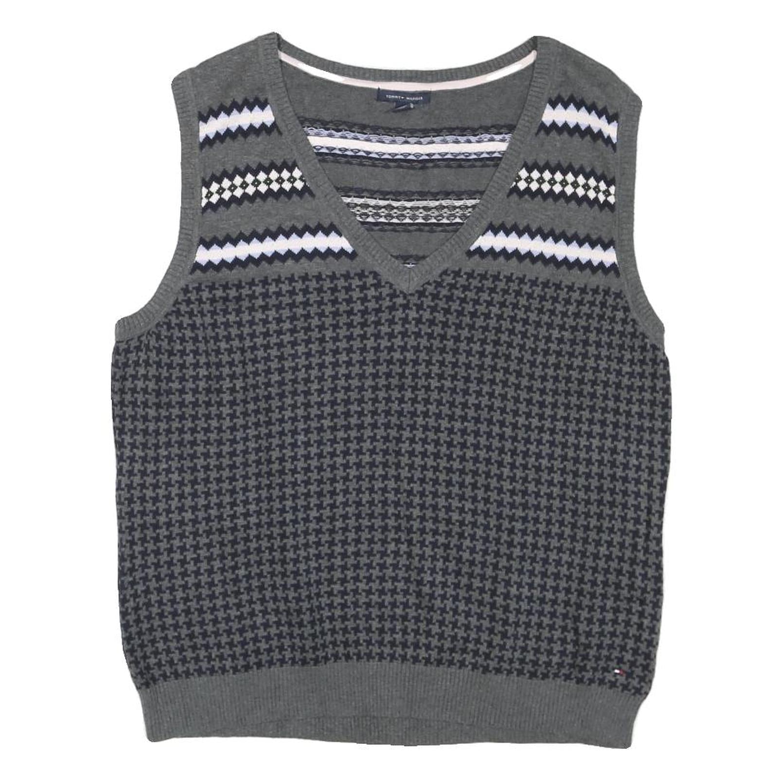 TOMMY HILFIGER Womens Grey Patterned Cotton Blend Sleeveless V-Neck Jumper XL Refurbished - N/A refurbished available on Cerqular