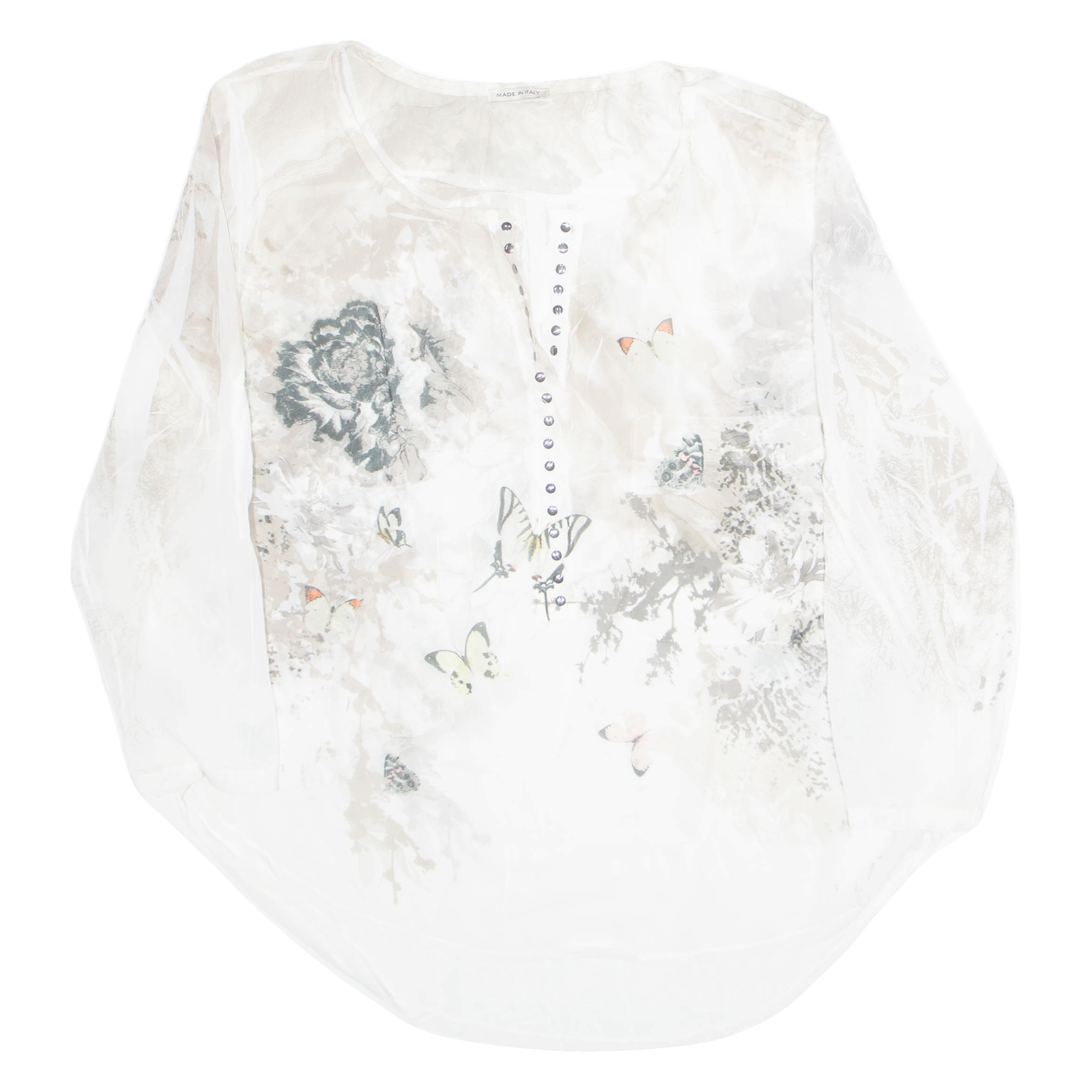 Butterfly Design Sheer Womens Printed Blouse Cream Long Sleeve Silk L Refurbished - N/A refurbished available on Cerqular