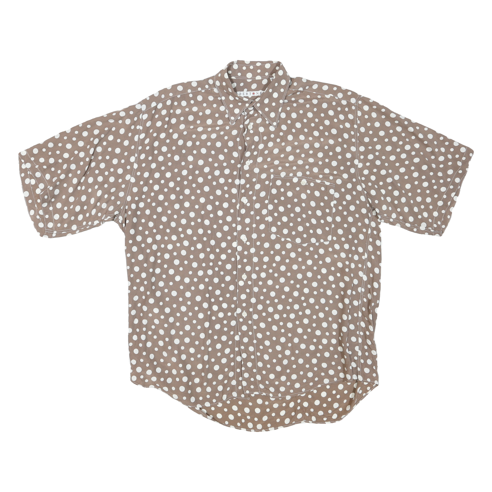 BERTONE Mens Beige & White Polka Dot Shirt XL Short Sleeve Button Polyester Refurbished - N/A refurbished available on Cerqular