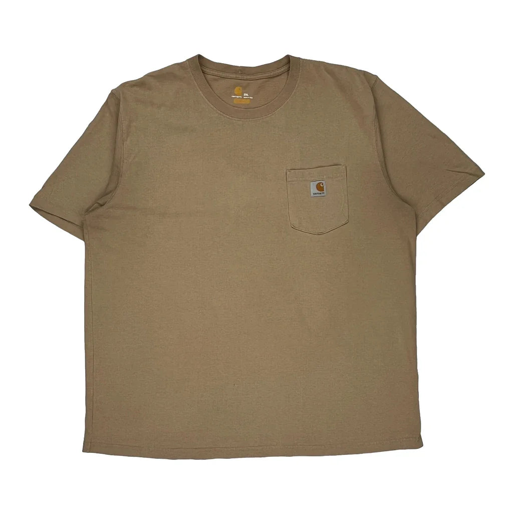 Carhartt T-Shirt - 2XL Beige Cotton Refurbished - Thrifted (note: this is a term often used to describe second- refurbished available on Cerqular