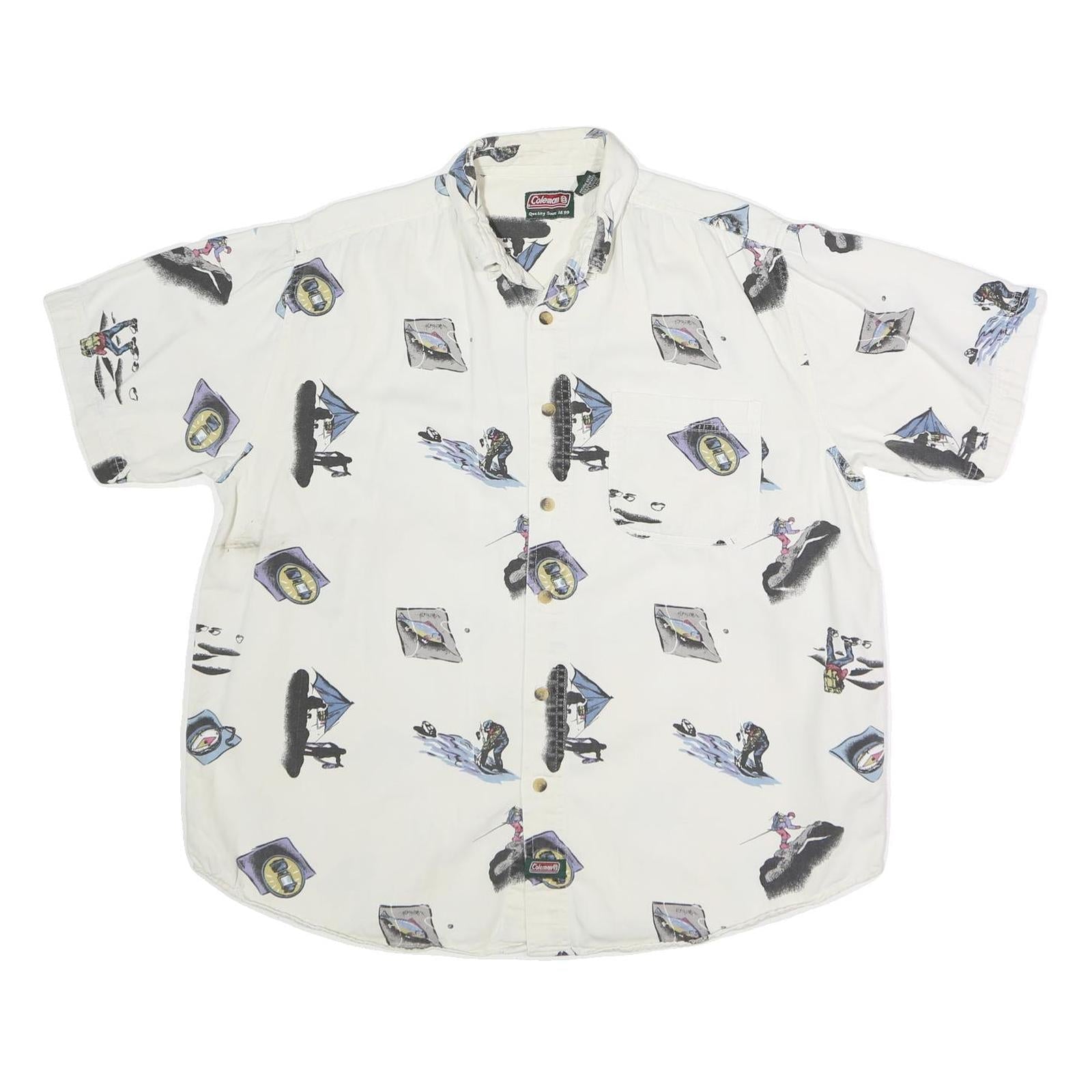 COLEMAN Mens White Cotton Casual Shirt L Printed Camping Outdoors Refurbished - N/A refurbished available on Cerqular