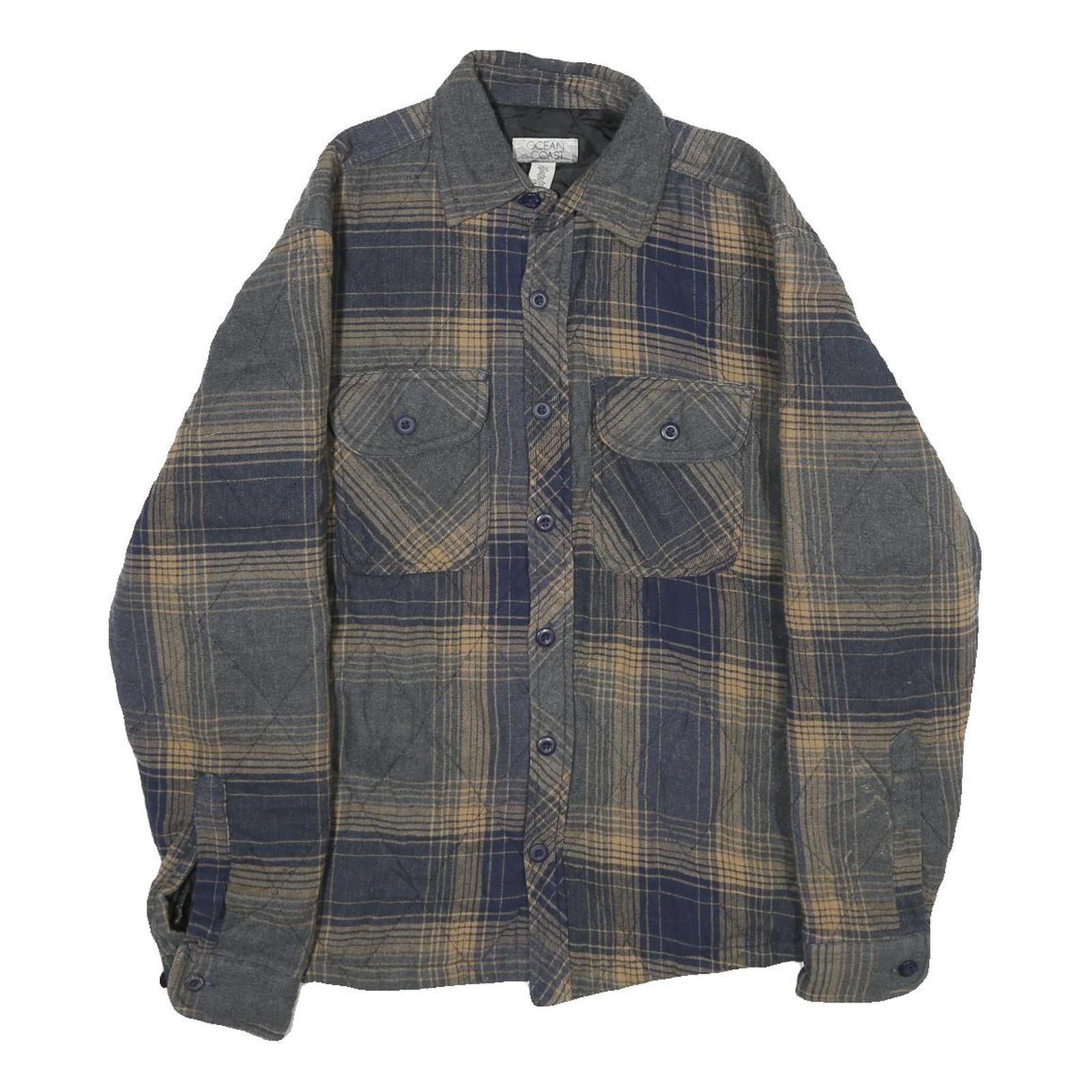 OCEAN COAST Mens Blue & Brown Cotton Blend Button Jacket S Plaid Casual Shirt Refurbished - N/A refurbished available on Cerqular